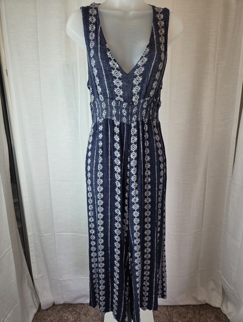 Hem & Thread Navy Blue Maxi Dress with White Floral Print